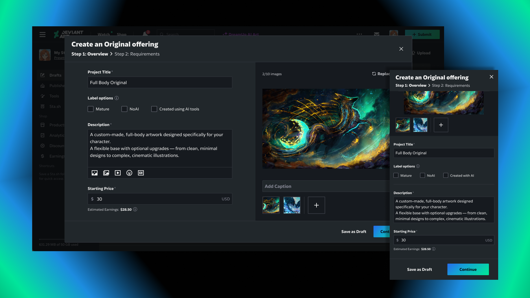 Originals creation form - Step 1. Art by @ERA7