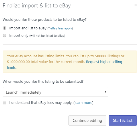 Finalize Import & List to eBay